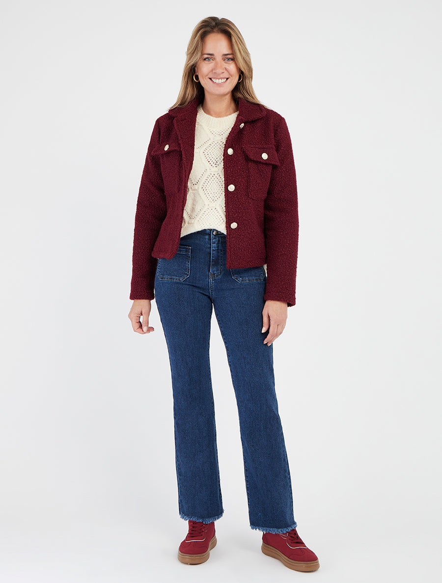 Cappotto corto effetto lana bouclé - Bordeaux