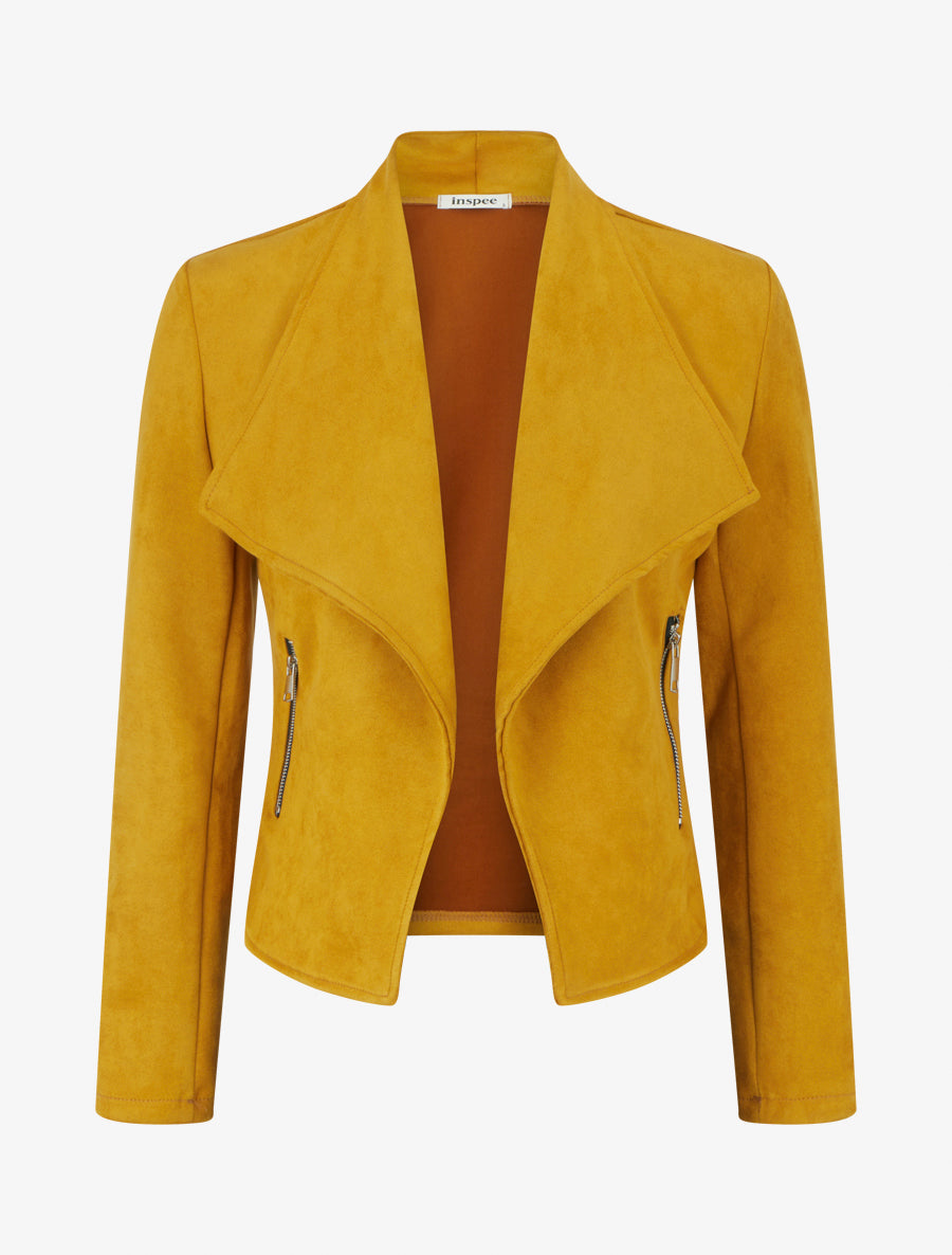 Veste en suédine à poches décoratives zippées - Jaune moutarde - 1