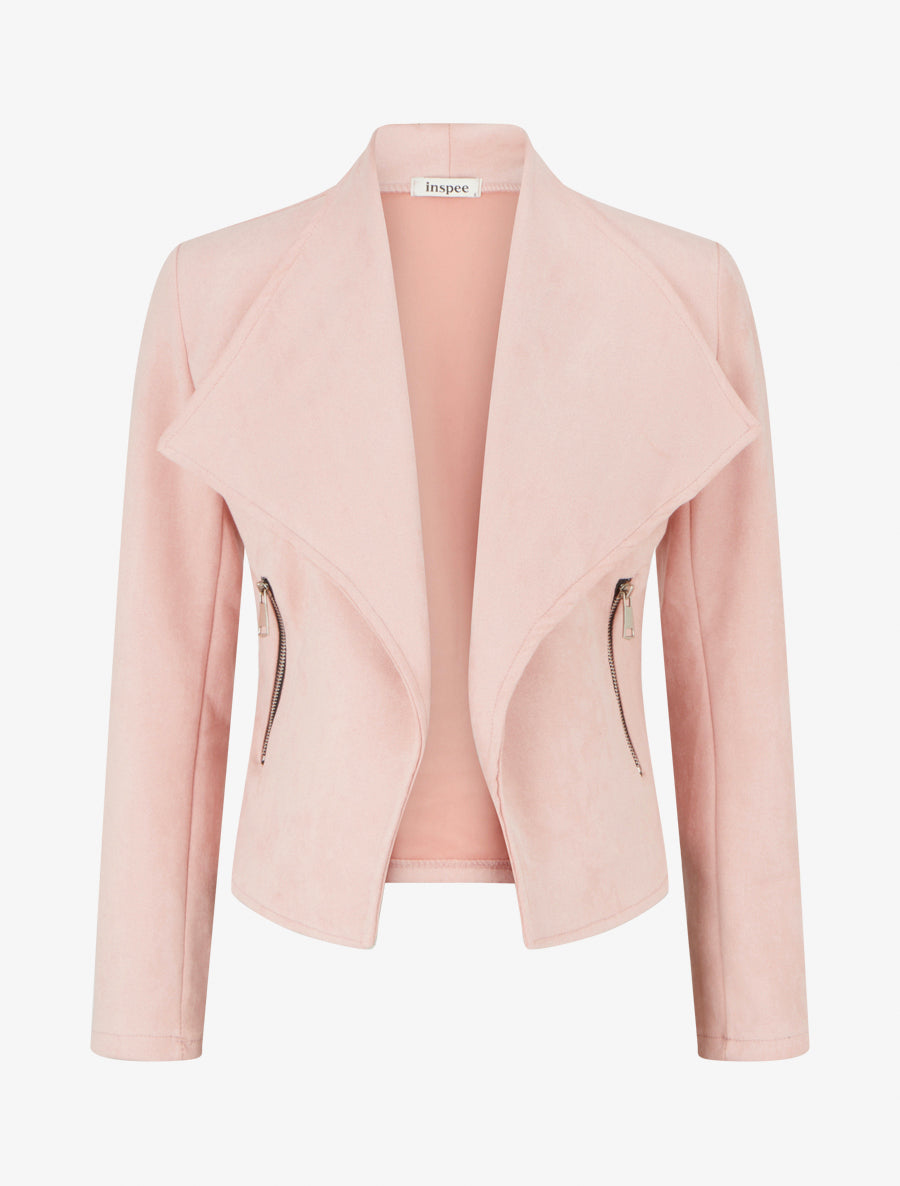 Veste en suédine à poches décoratives zippées - Rose - 1