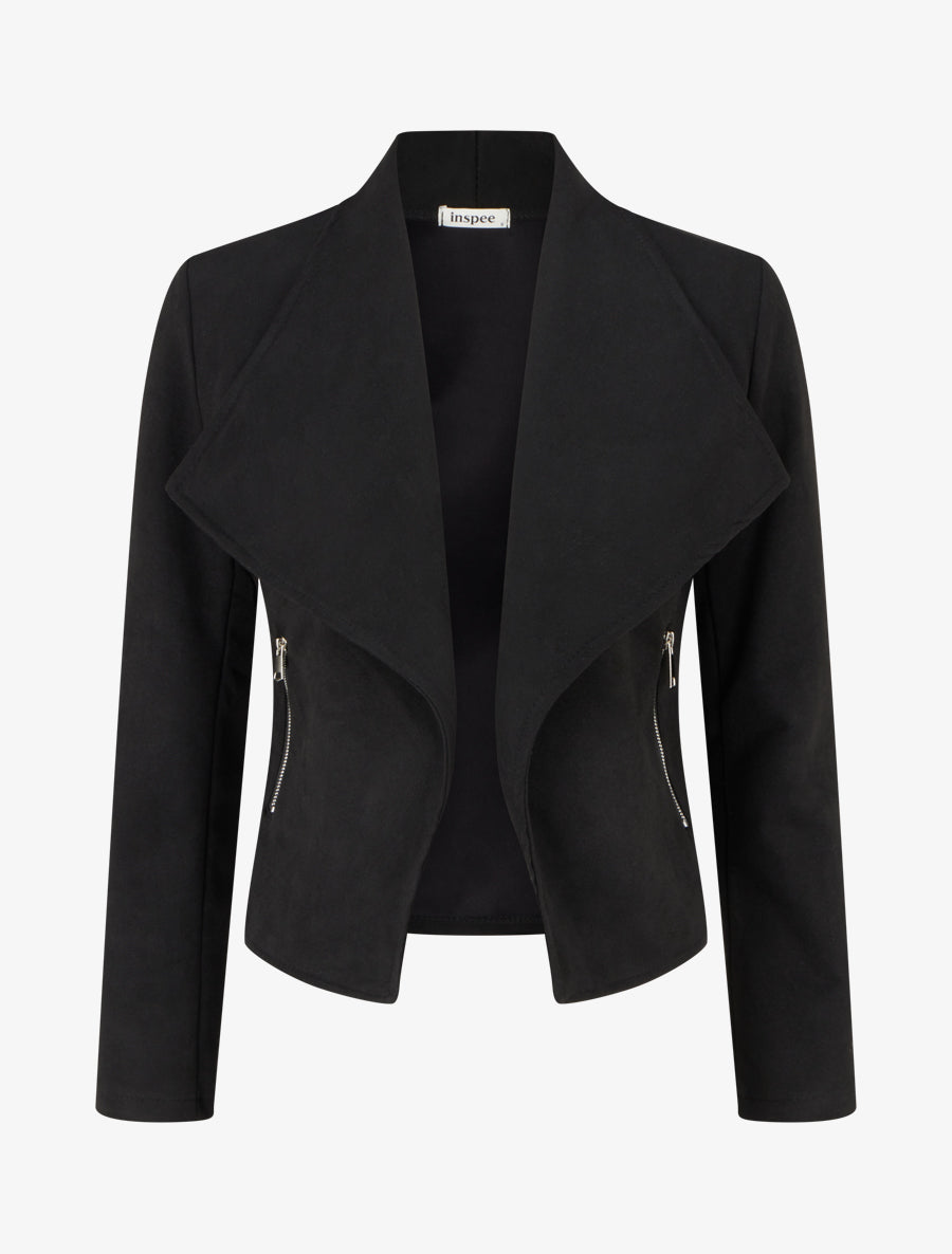 Veste en suédine à poches décoratives zippées - Noir - 1