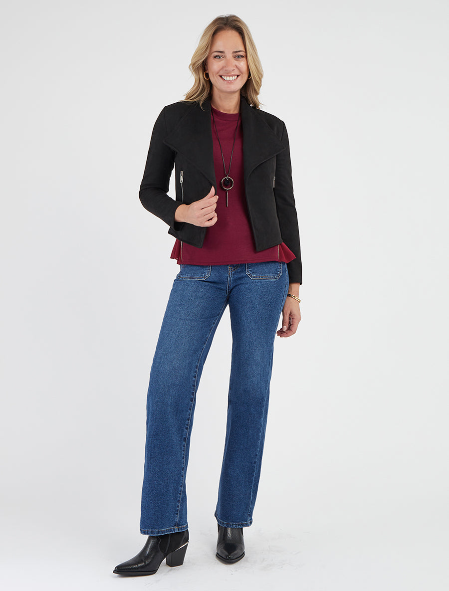 Giacca in camoscio sintetico con tasche decorative con zip - Nero