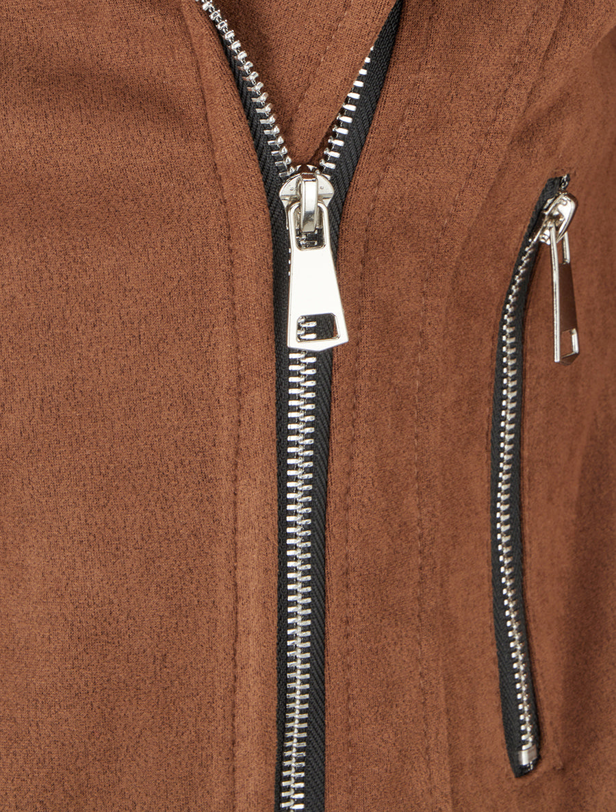 Veste en suédine à fermeture zippée - Marron - 3