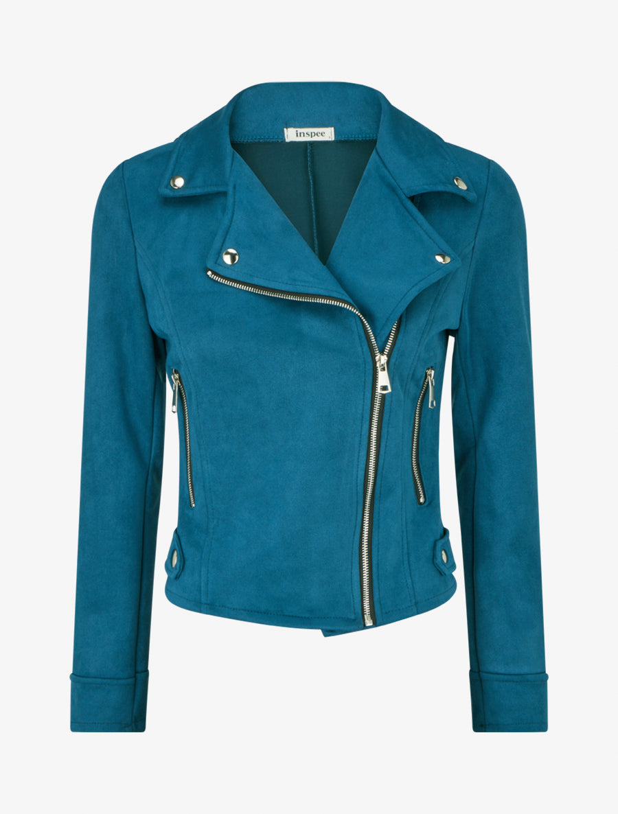 Veste en suédine à fermeture zippée - Bleu canard - 1