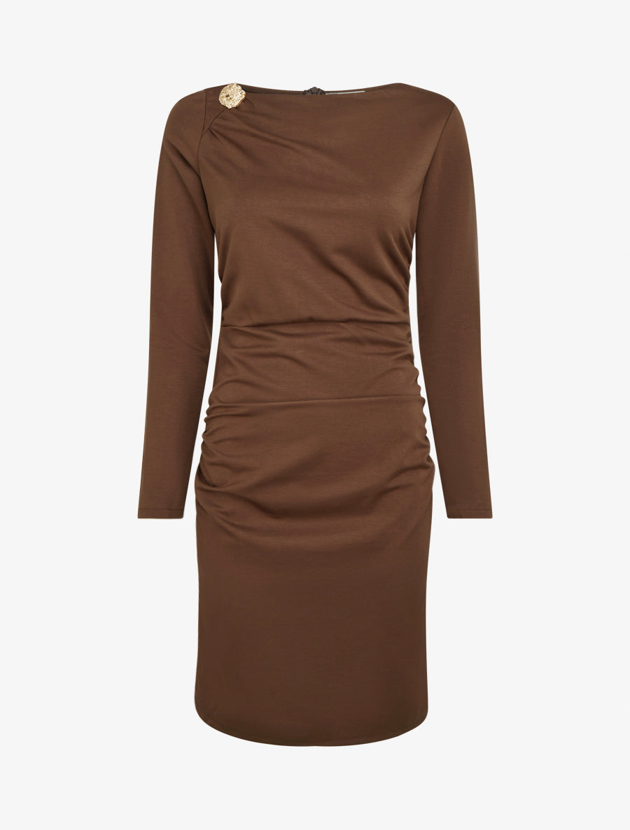 Robe droite à col bateau bijou - Marron - 1