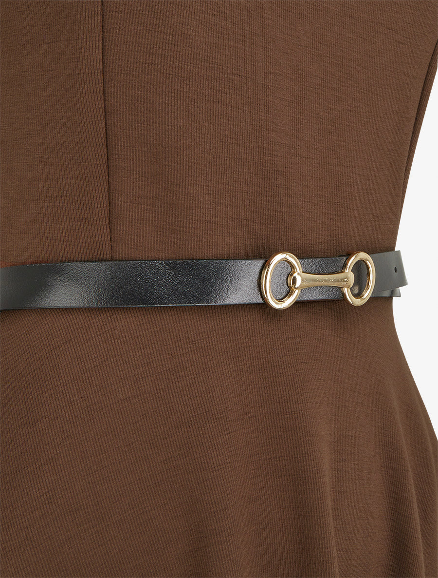 Robe patineuse unie à manches courtes - Marron - 3