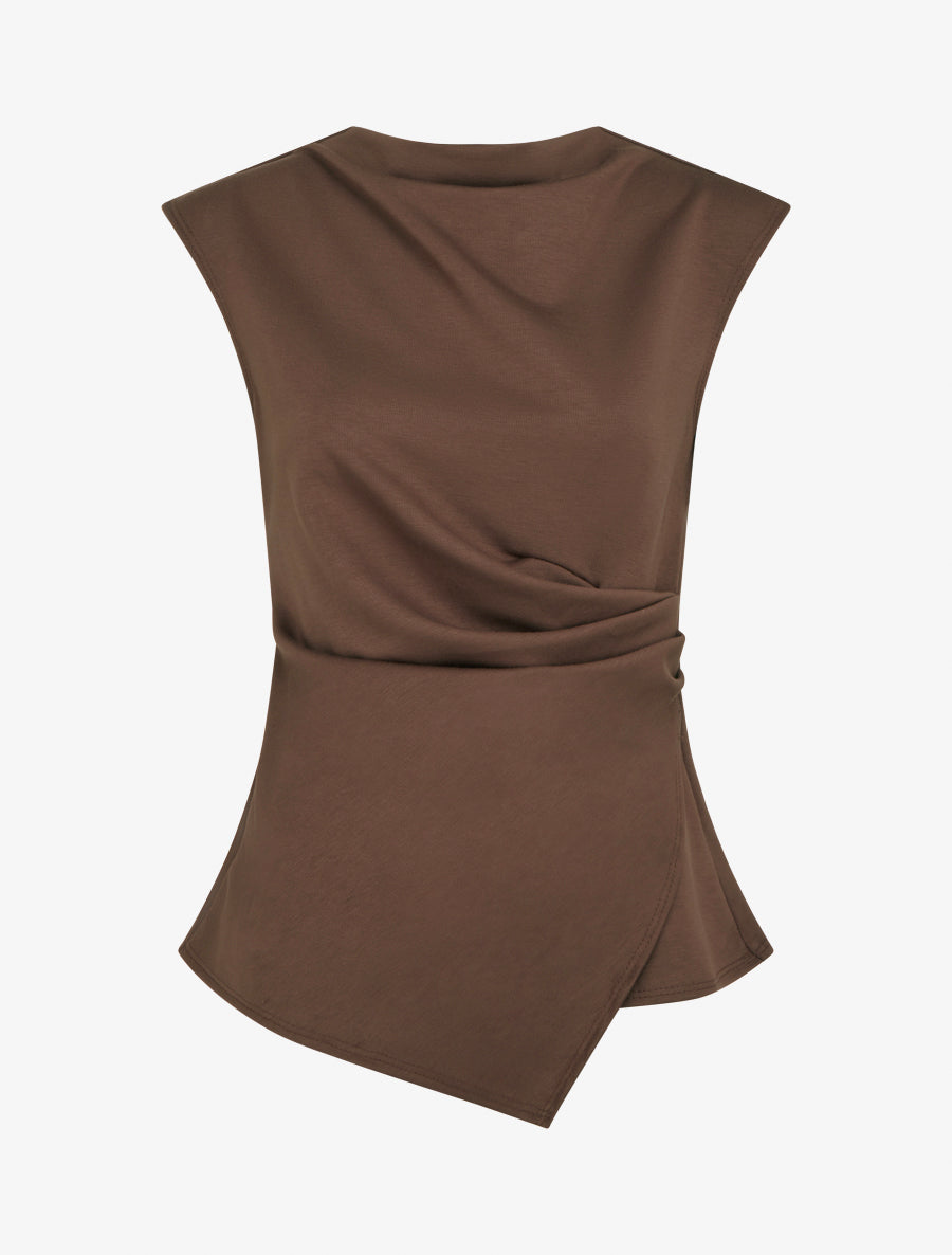 Top droit sans manches effet drapé - Marron - 1