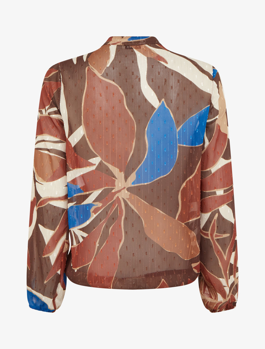 Top irisé en voile imprimé feuilles - Marron - 2