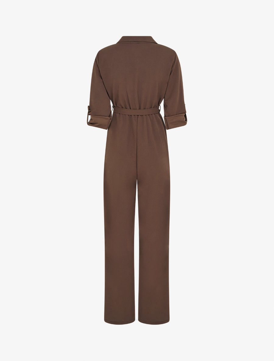 Combinaison unie à taille élastiquée - Marron - 2