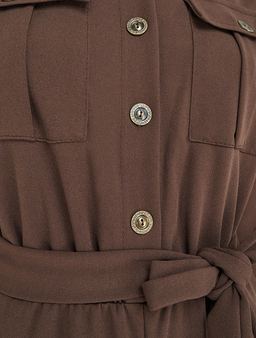 Combinaison unie à taille élastiquée - Marron - 3