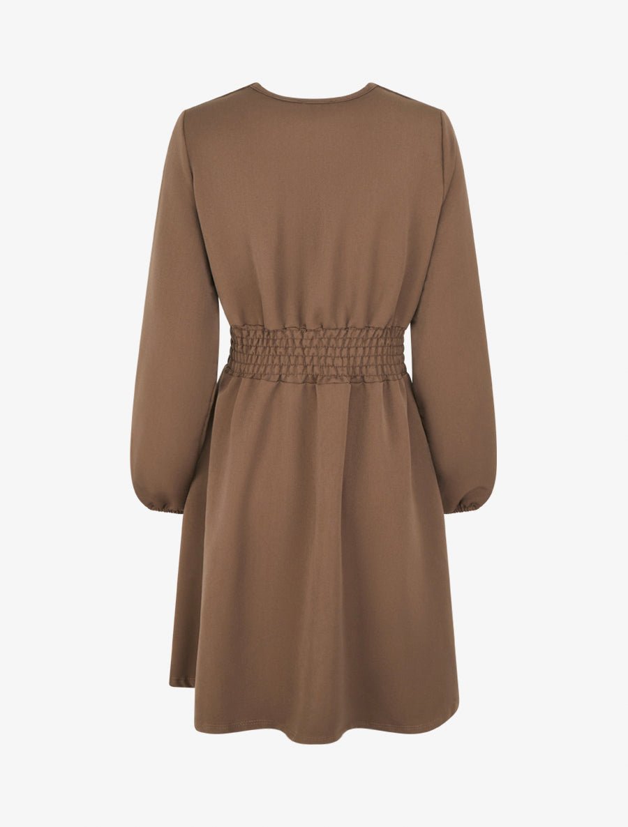 Robe uni cache-coeur à bande stylisée - Chocolat - 2