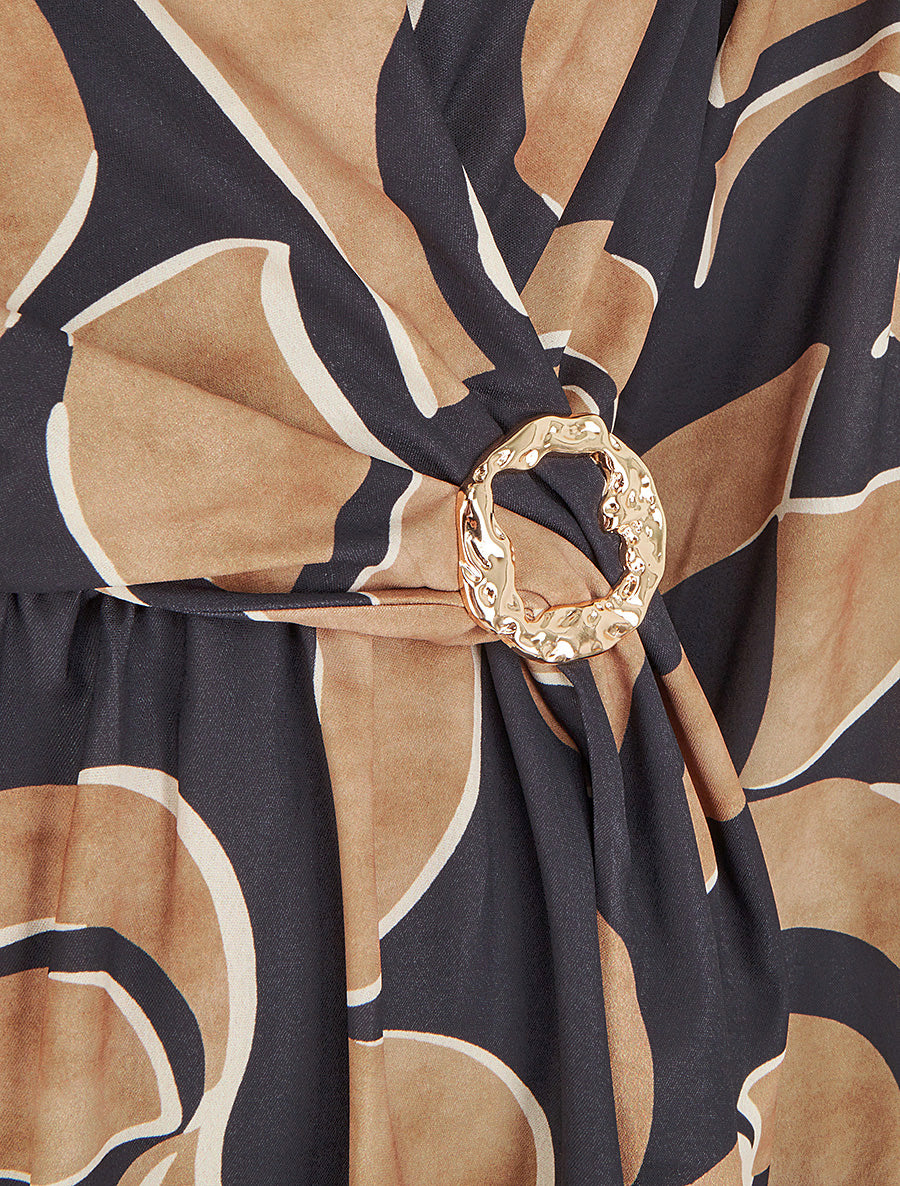 Robe élastiquée imprimé abstrait - Noir - 3