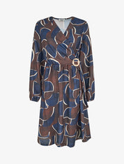 Robe élastiquée imprimé abstrait - Marine - 1