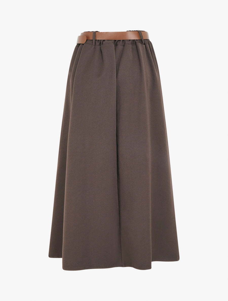 Jupe mi-longue unie ceinturée - Marron - 2