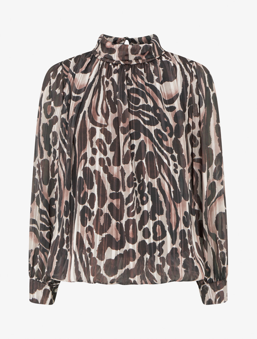 Blouse en voile imprimé léopard - Marron - 1
