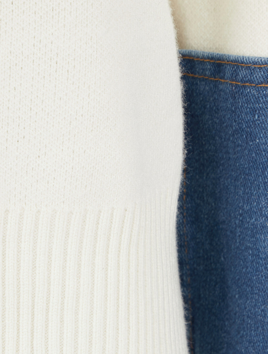 Pull uni à empiècement denim - Blanc - 3
