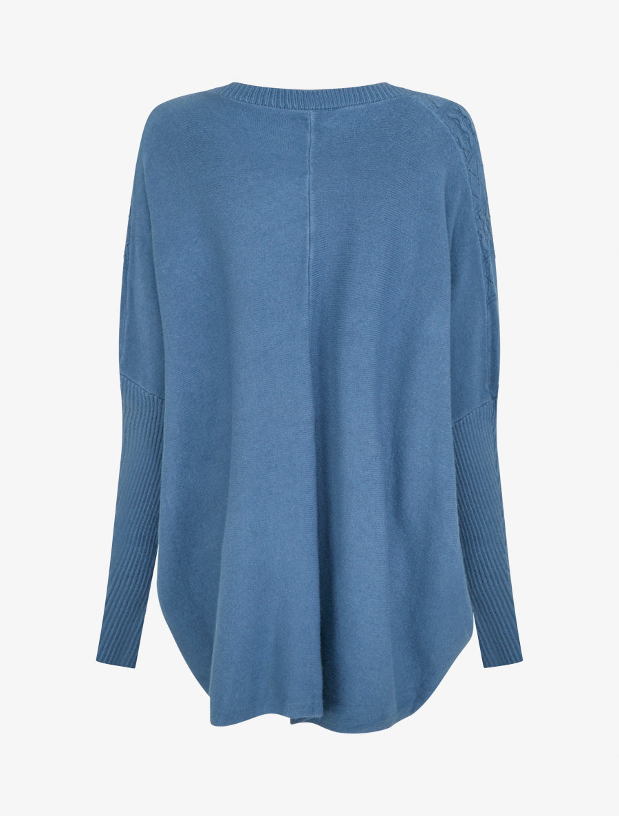 Poncho asymétrique à manches longues et poches - Bleu - 2