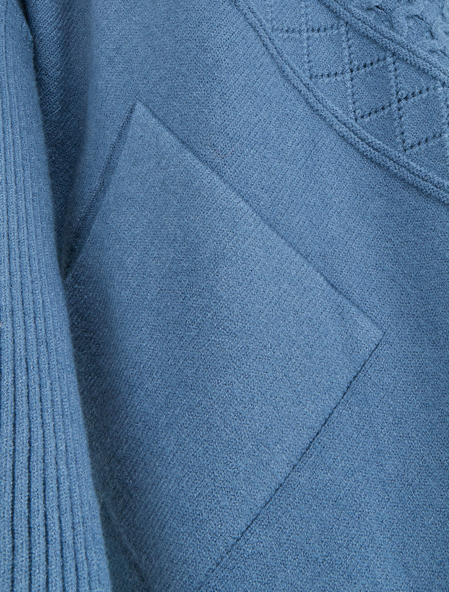 Poncho asymétrique à manches longues et poches - Bleu - 3