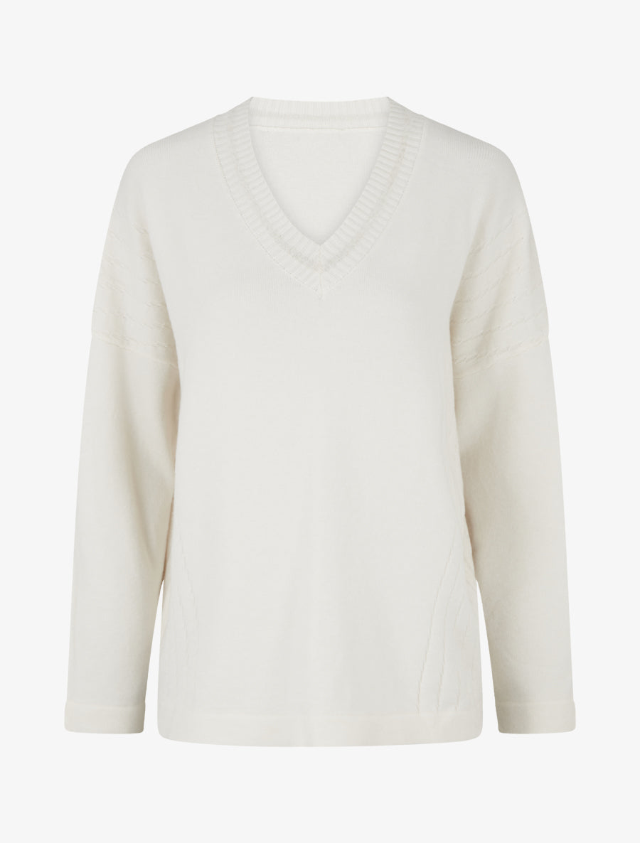 Pull coupe carrée à col V - Écru - 1