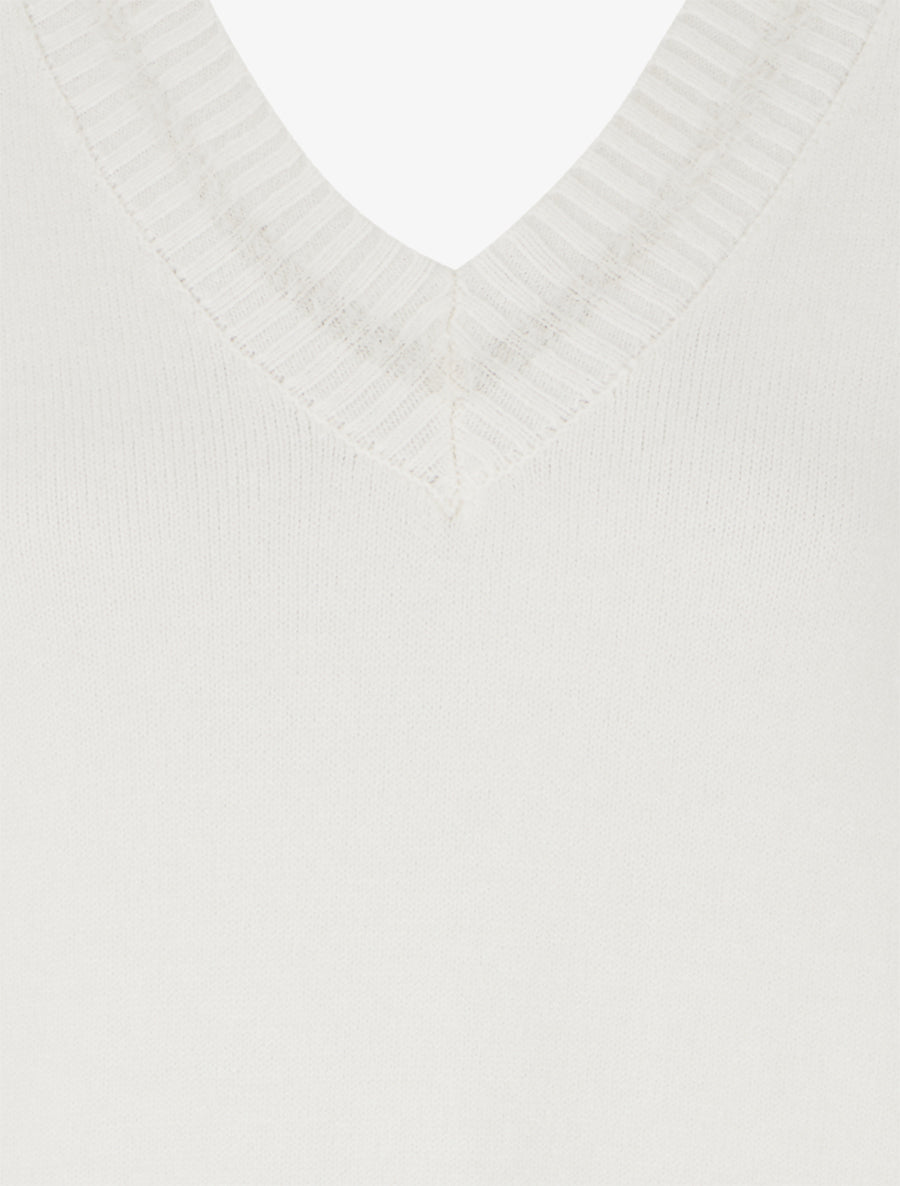 Pull coupe carrée à col V - Écru - 3