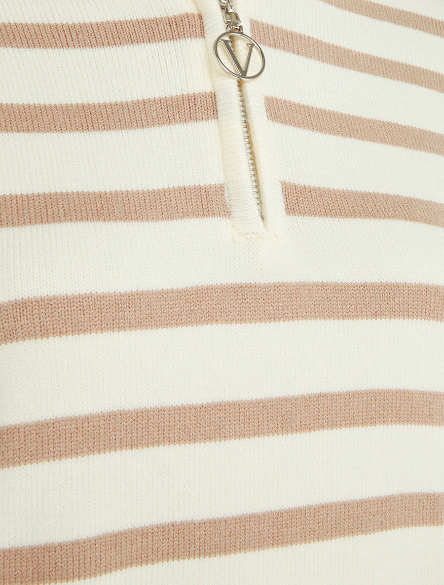 Pull rayé à col zippé - Camel - 3