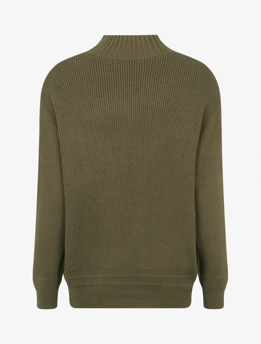 Pull droit uni côtelé - Kaki - 2