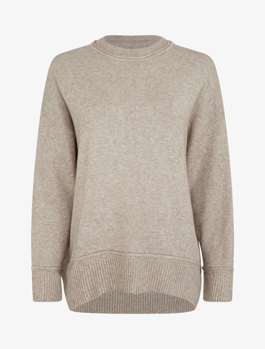 Pull droit uni à bords côtélés - Taupe - 1