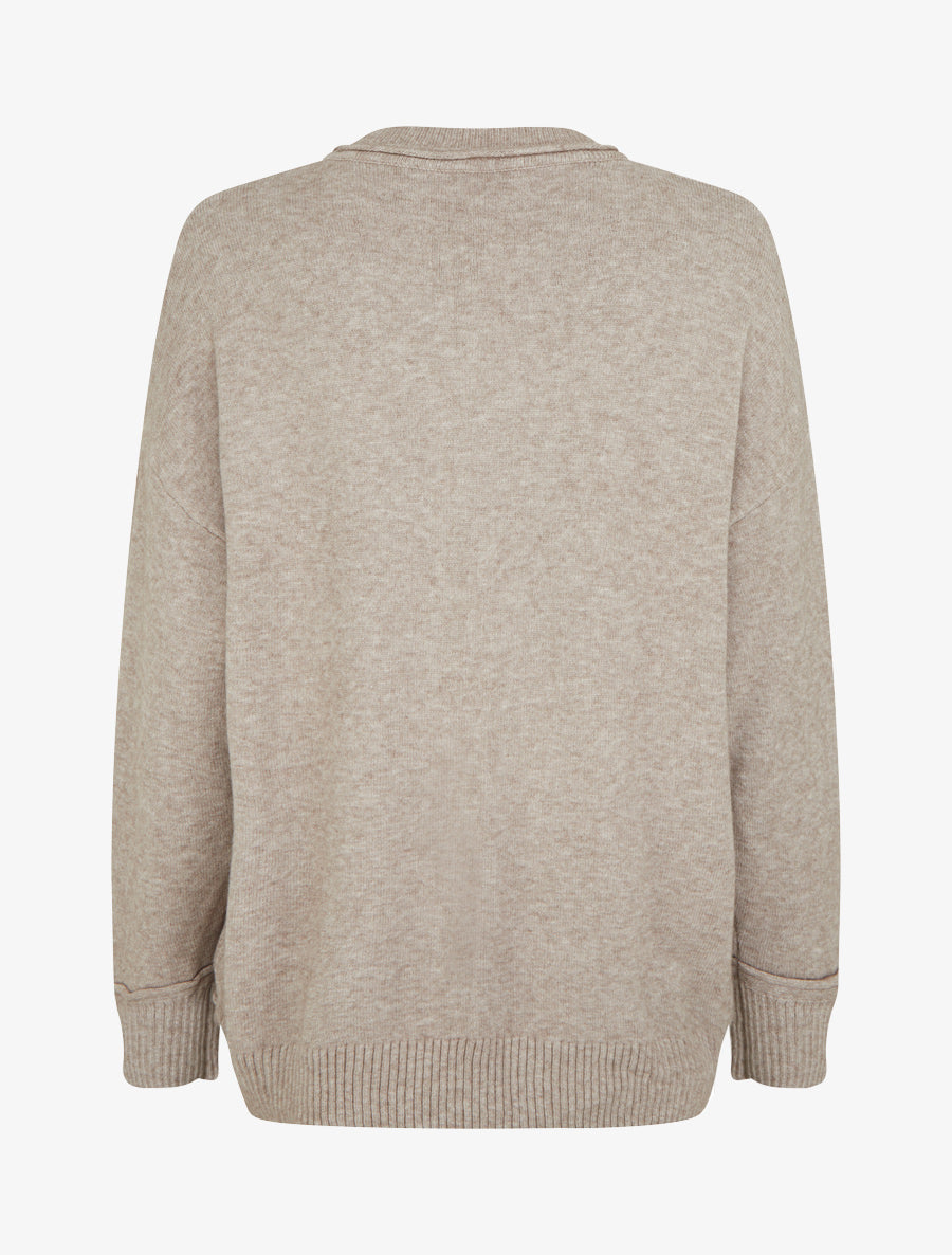 Pull droit uni à bords côtélés - Taupe - 2