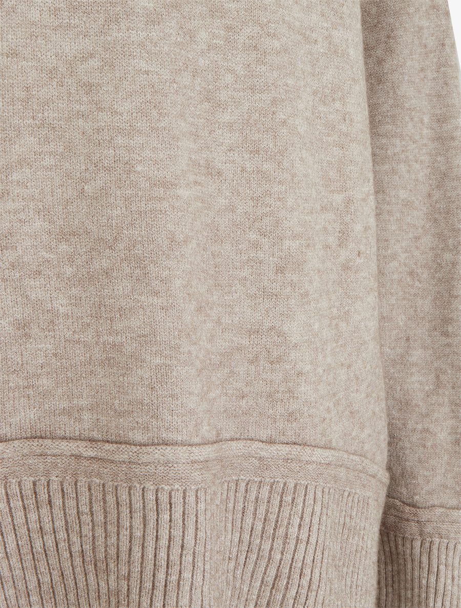 Pull droit uni à bords côtélés - Taupe - 3
