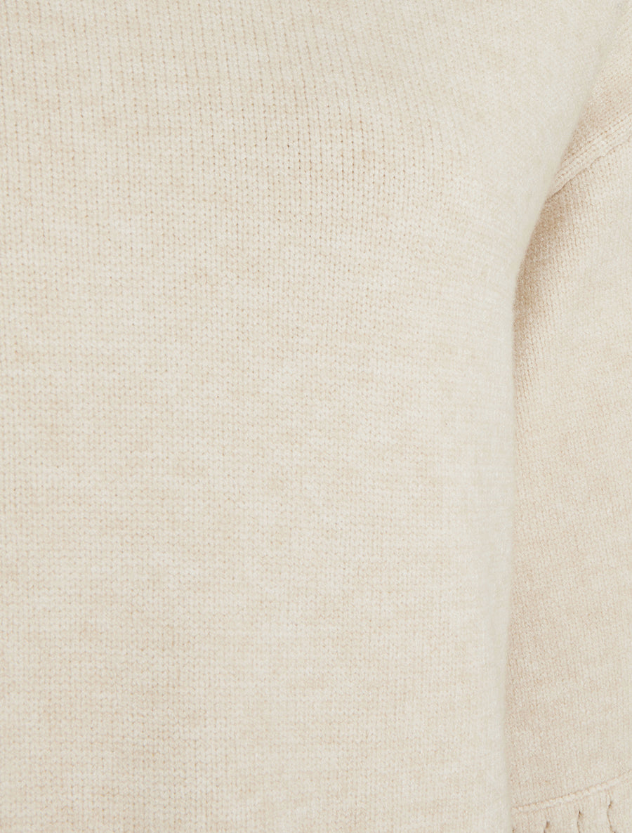 Pull uni en maille à col rond - Écru - 3