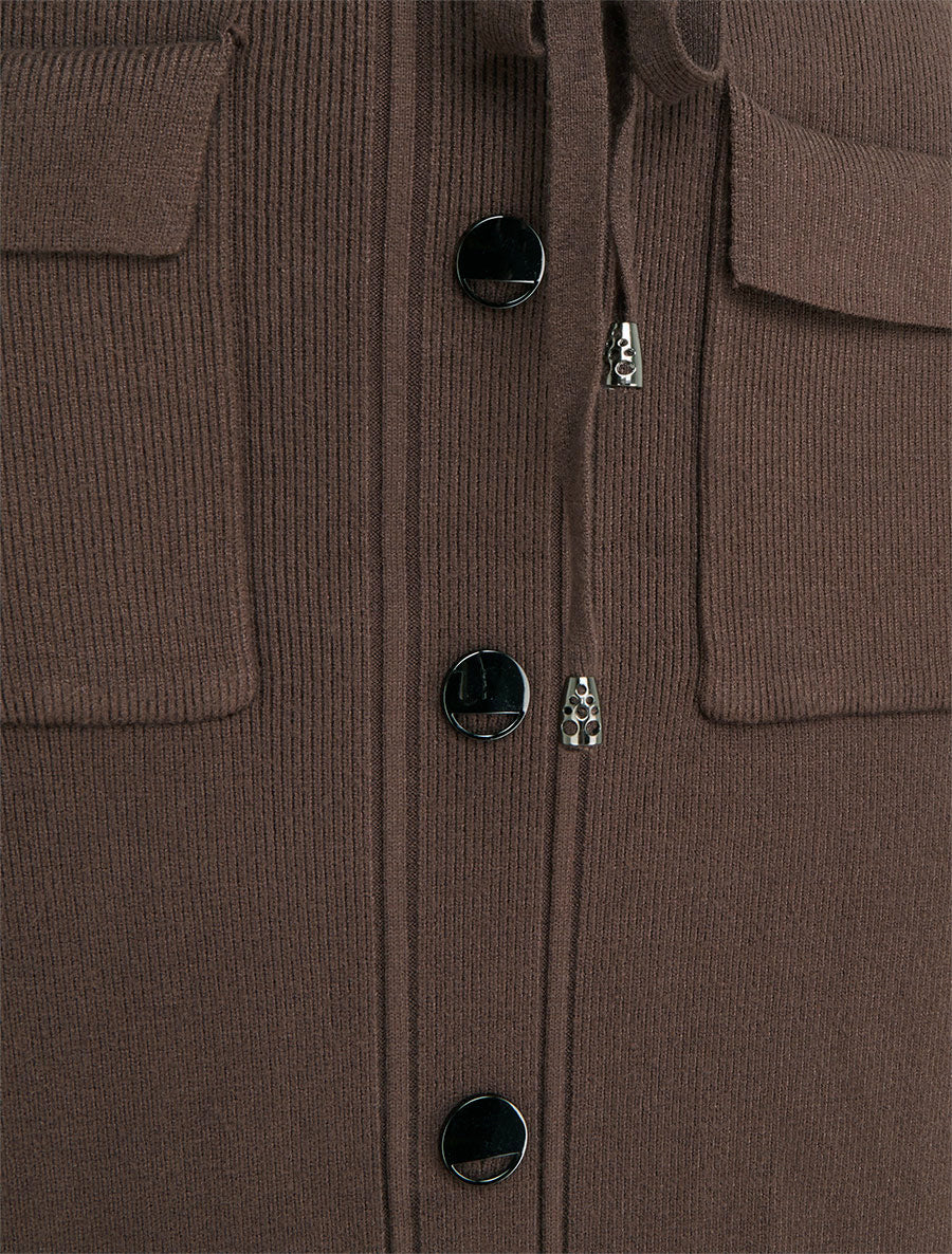 Jupe fendue en maille à boutons décoratifs - Marron - 3