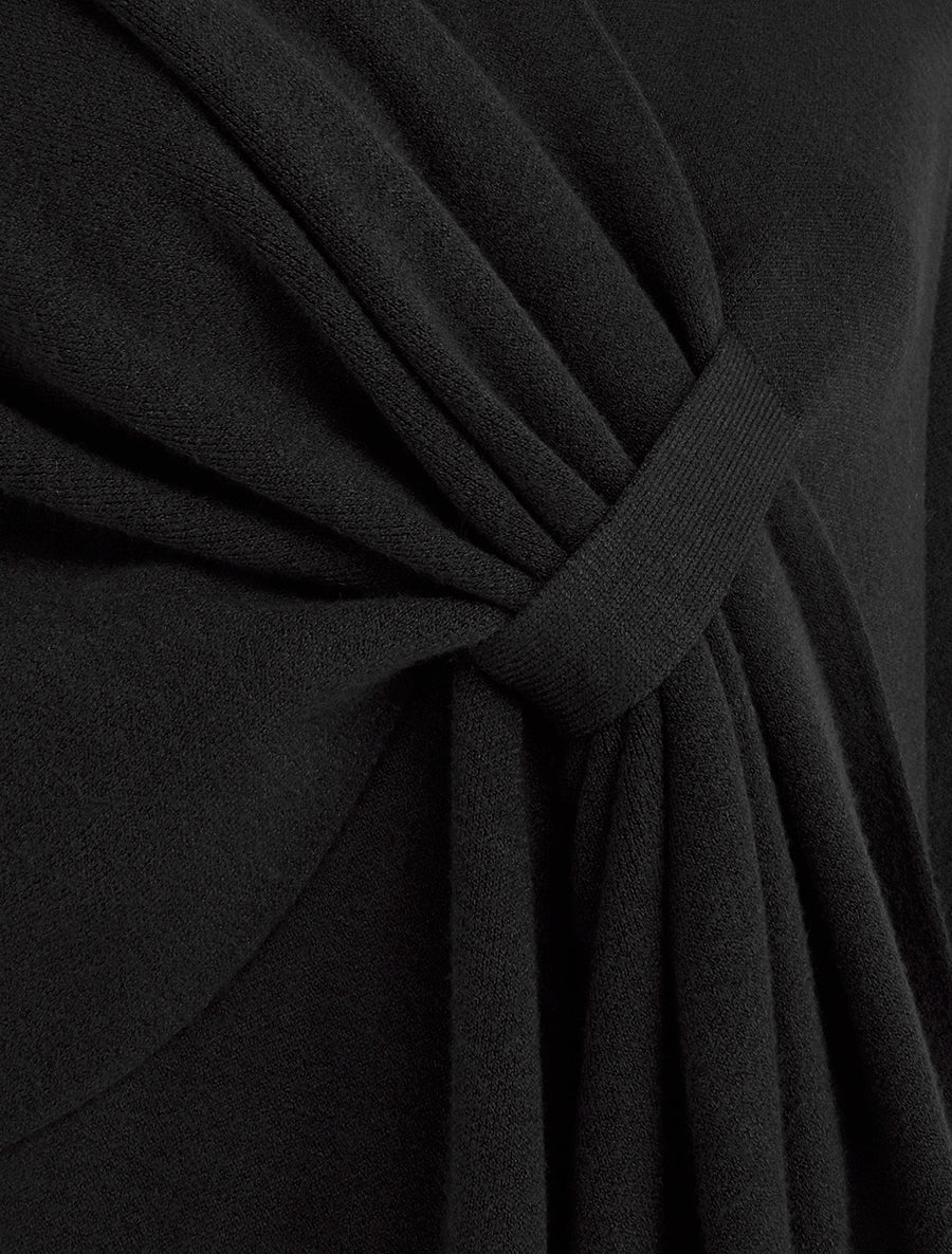 Poncho long uni à franges - Noir - 3