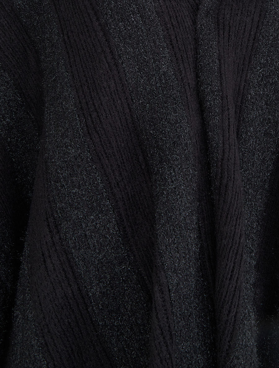 Poncho mi-long uni à franges - Noir - 3