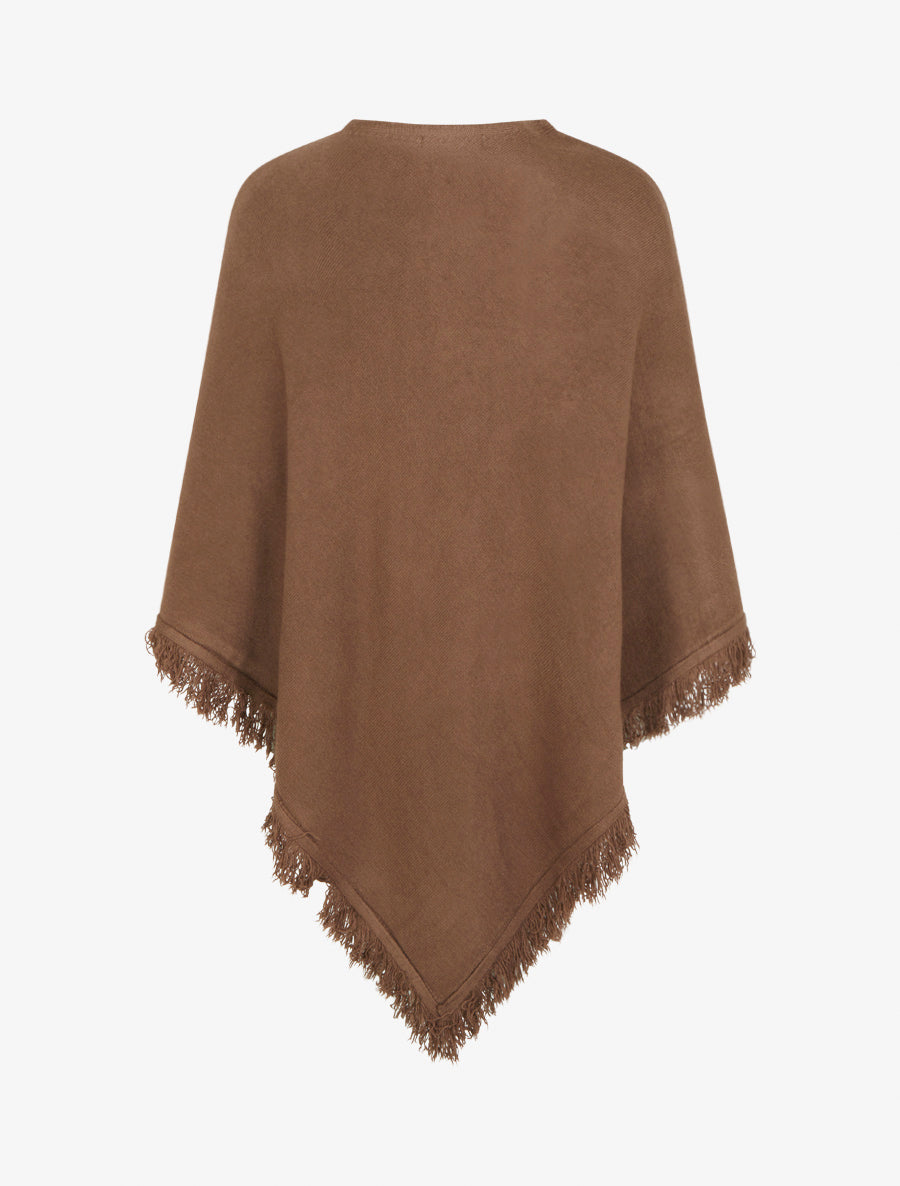 Poncho en maille à franges - Marron - 2