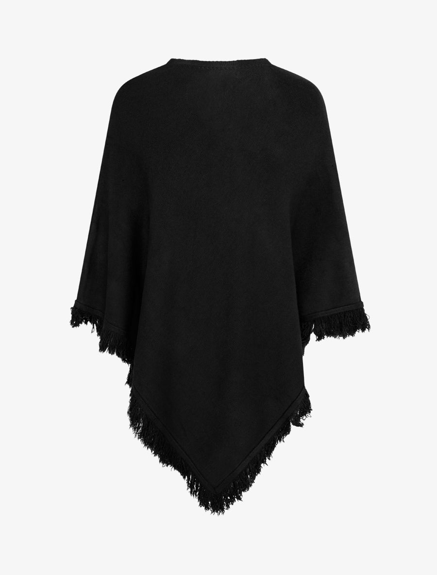 Poncho en maille à franges - Noir - 1