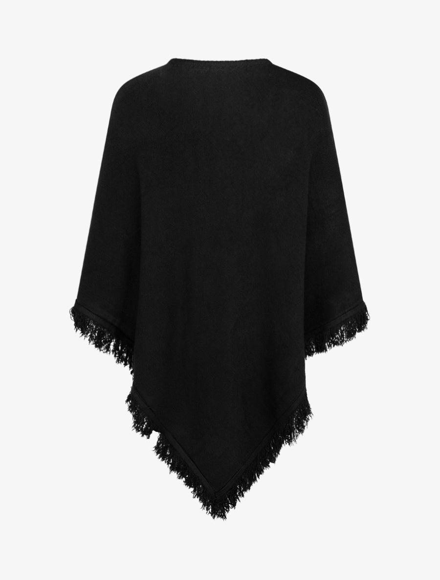 Poncho en maille à franges - Noir - 2