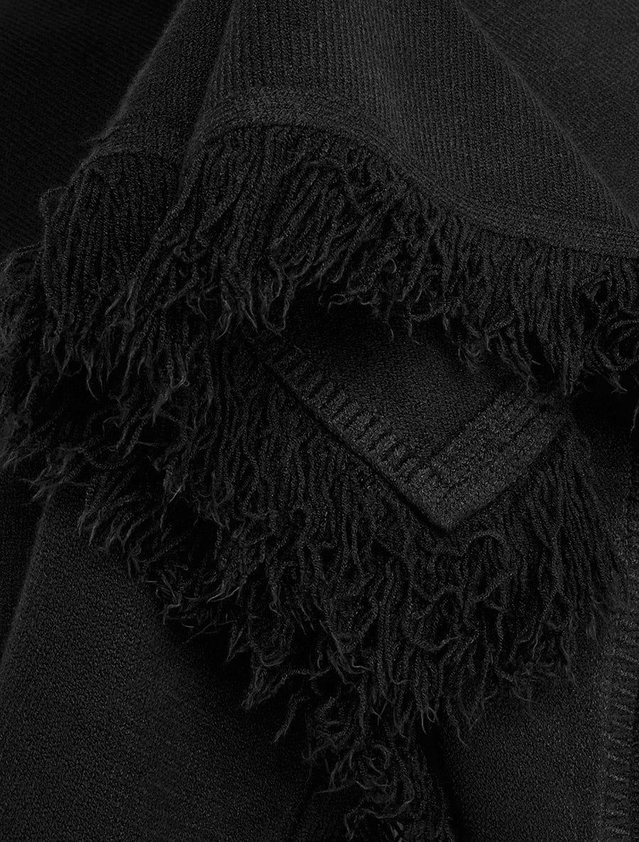 Poncho en maille à franges - Noir - 3