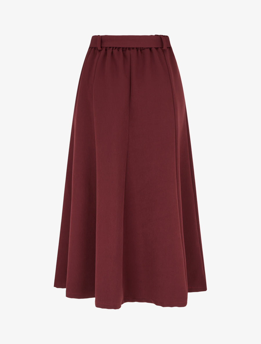 Jupe mi-longue unie à empiècement bijou - Lie de vin - 2