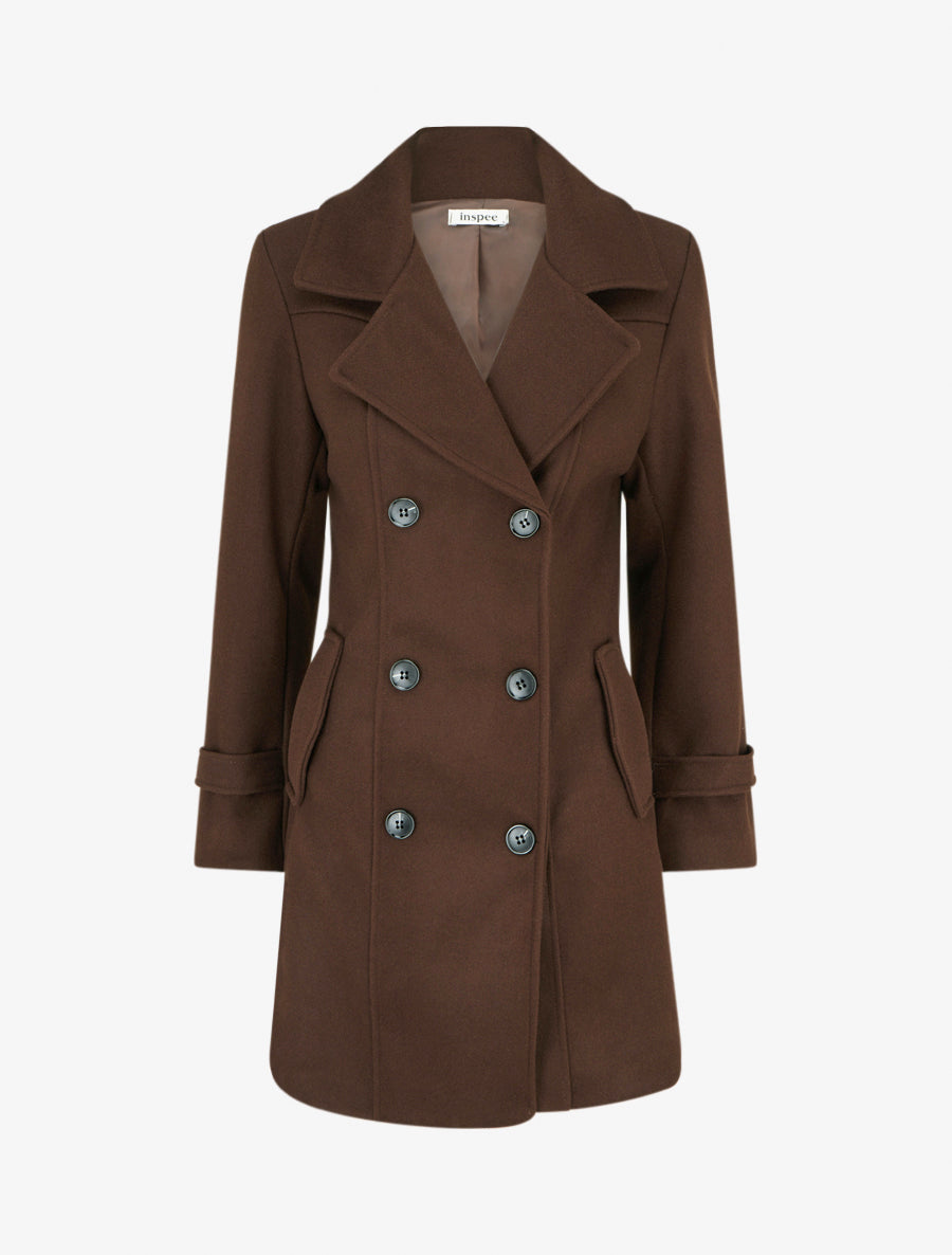 Manteau droit à pans croisés - Marron - 1