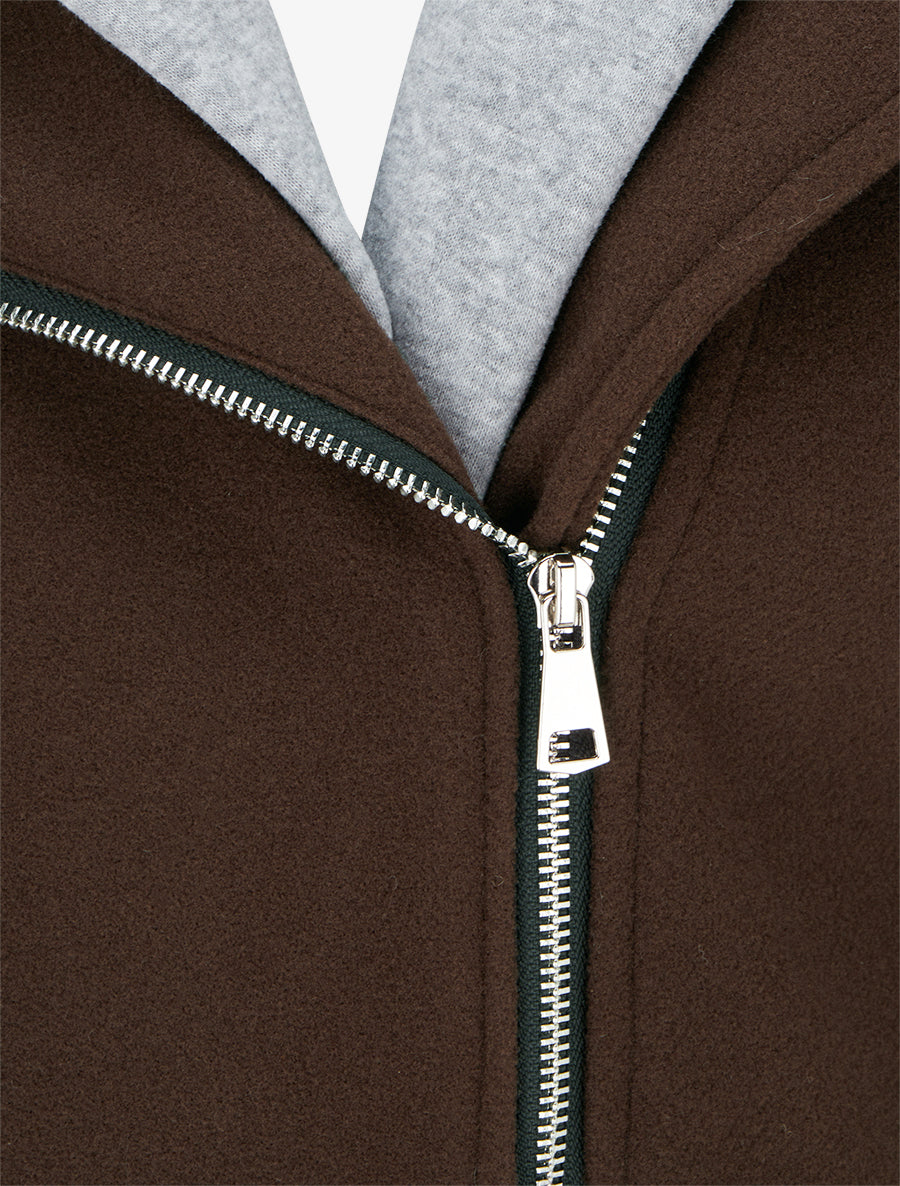 Manteau zippé à capuche en sweat - Marron - 3