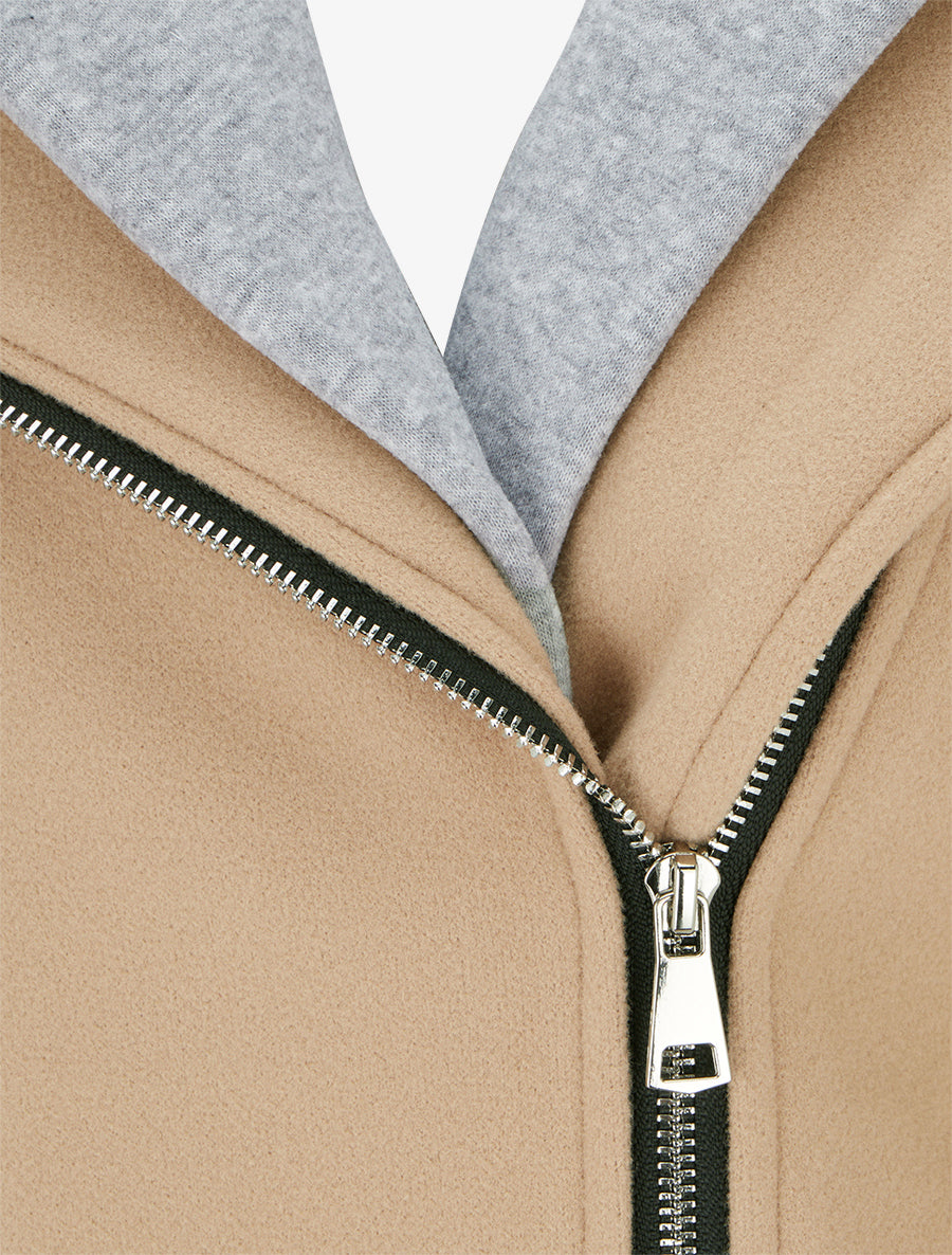 Manteau zippé à capuche en sweat - Camel clair - 3