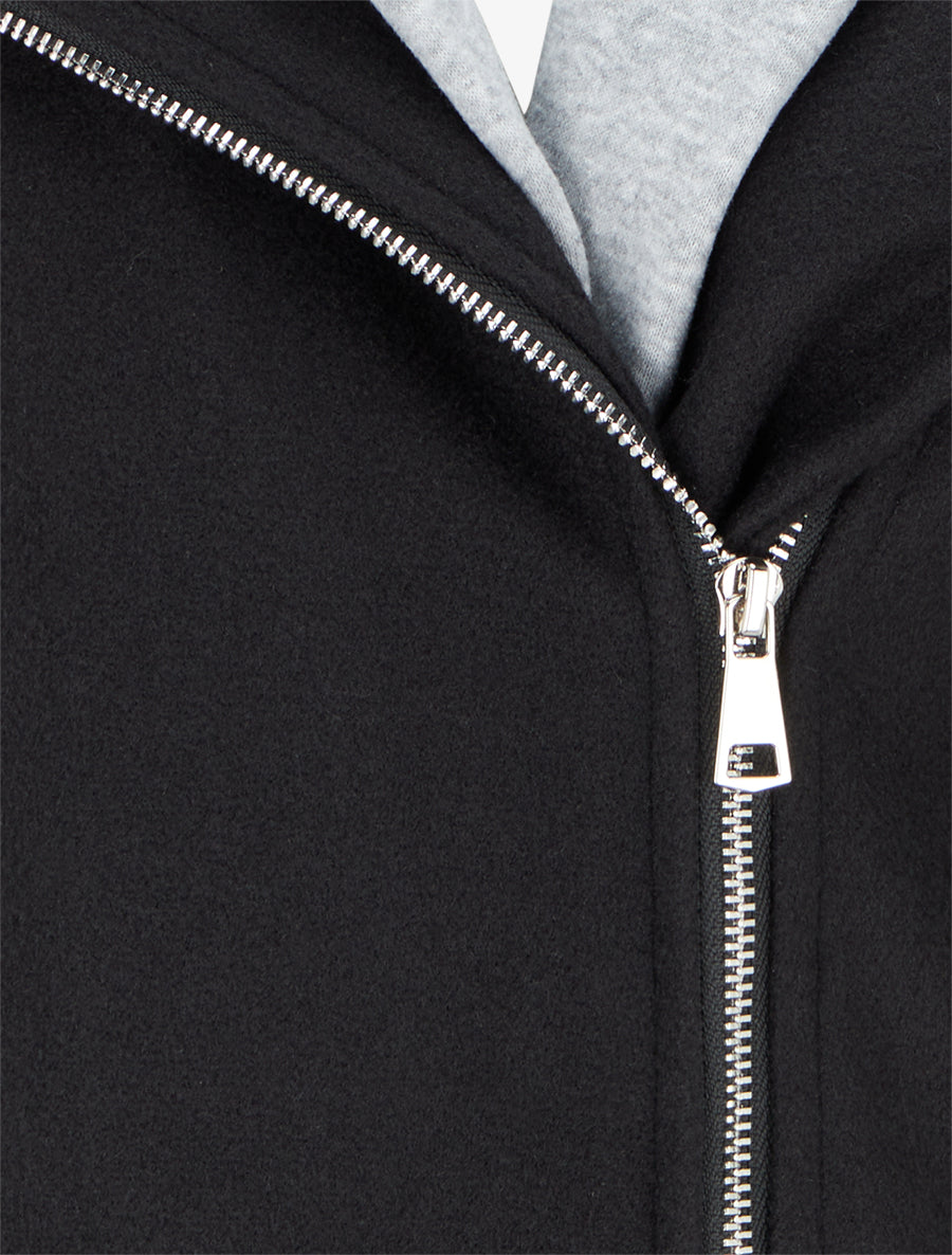 Manteau zippé à capuche en sweat - Noir - 3