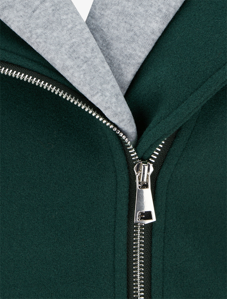 Manteau zippé à capuche en sweat - Vert sapin - 3