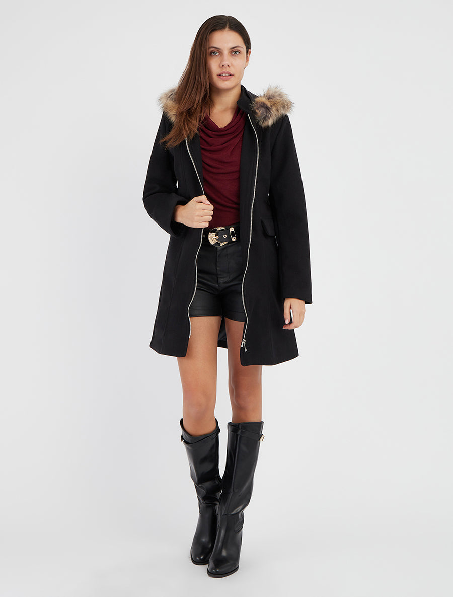 Manteau long à capuche et zip - Noir - 8