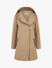 Manteau à capuche et empiècements simili - Camel - 1