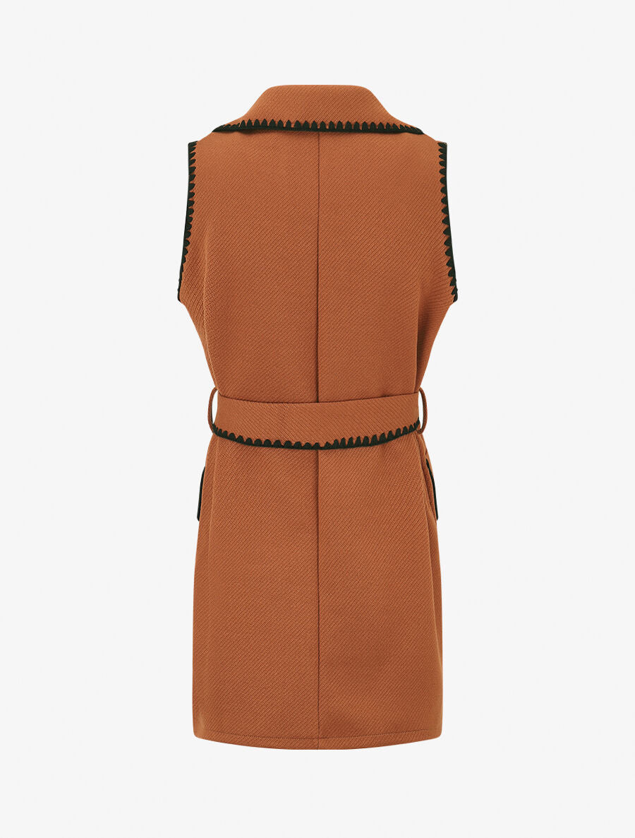 Gilet long sans manches à détail brodé - Rouille - 2