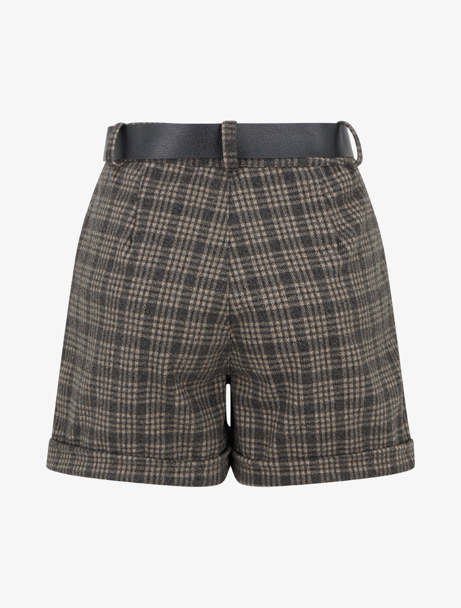 Short à revers imprimé carreaux - Taupe - 2