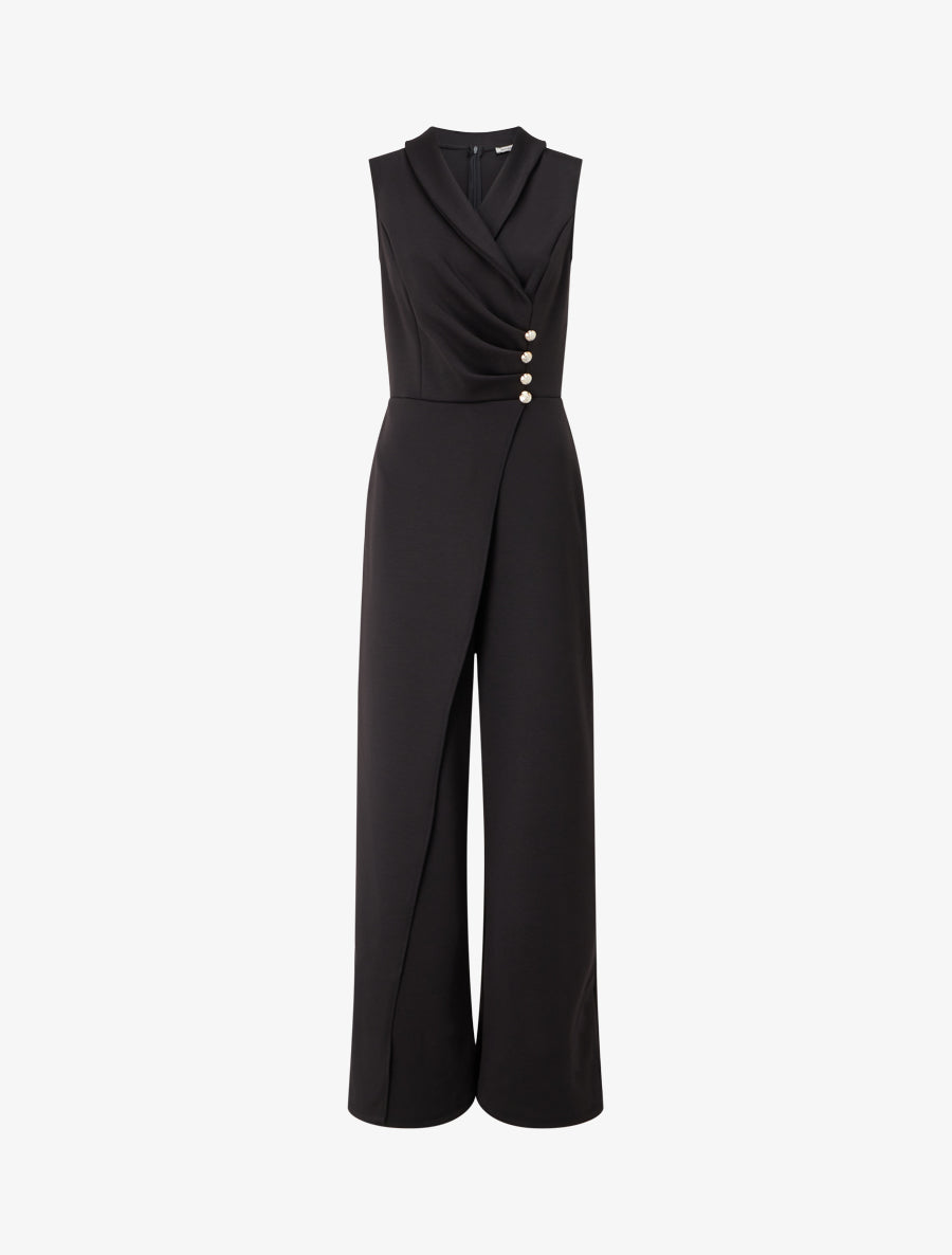 Combinaison unie à pan et boutons décoratifs - Noir - 1