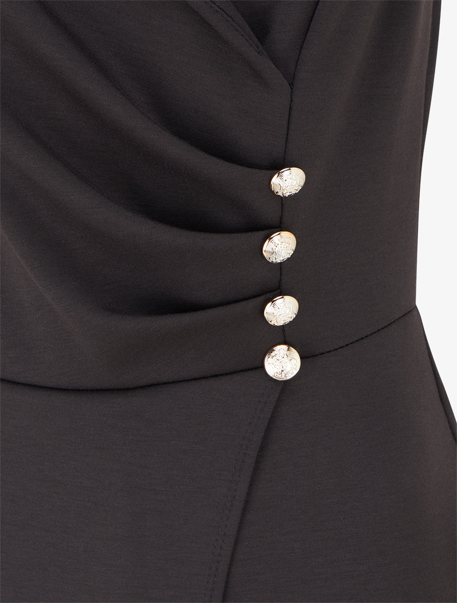 Combinaison unie à pan et boutons décoratifs - Noir - 3