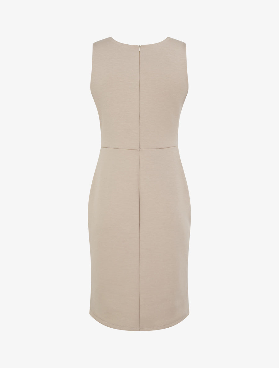 Abito a tubino con inserto gioiello - Beige