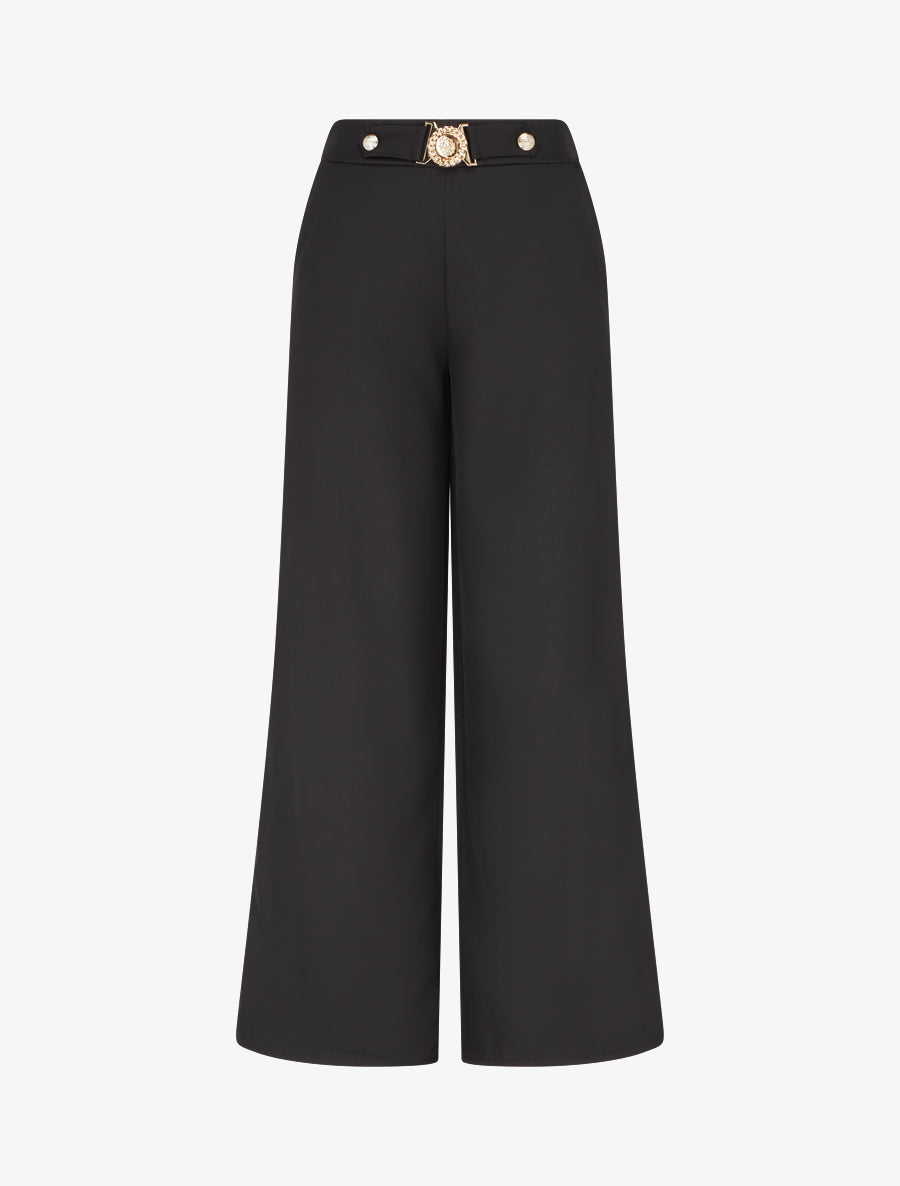 Pantalon droit à ceinture fantaisie - Noir - 1